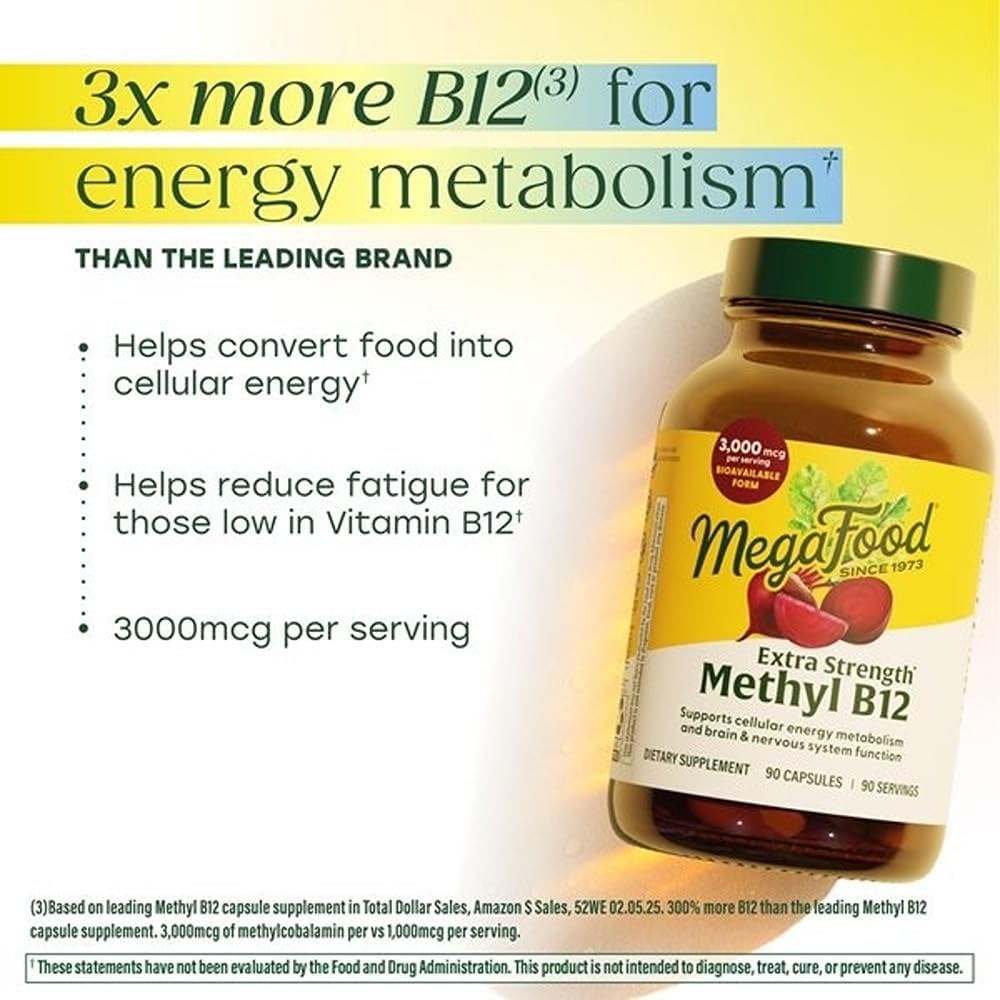 MegaFood Extra Strength Metil B12 3000 mcg, 90 Cápsulas