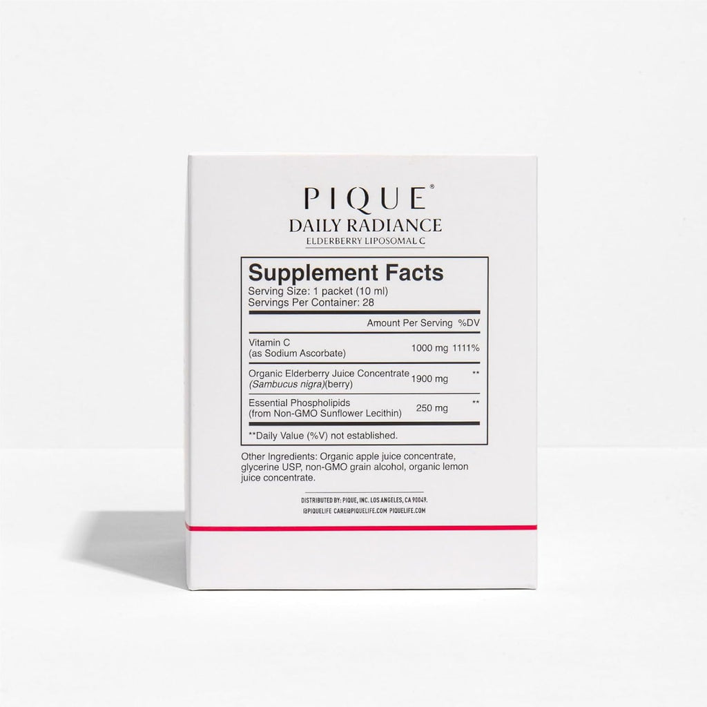 PIQUE Daily Radiance Vitamina C Liposomal 1000 mg con Saúco, 28 Sobres