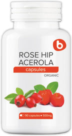 b Natural Cápsulas de Rosa Mosqueta y Acerola - Vitamina C vegetal 1000 mg - Sin ácido ascórbico - 90 cápsulas veganas