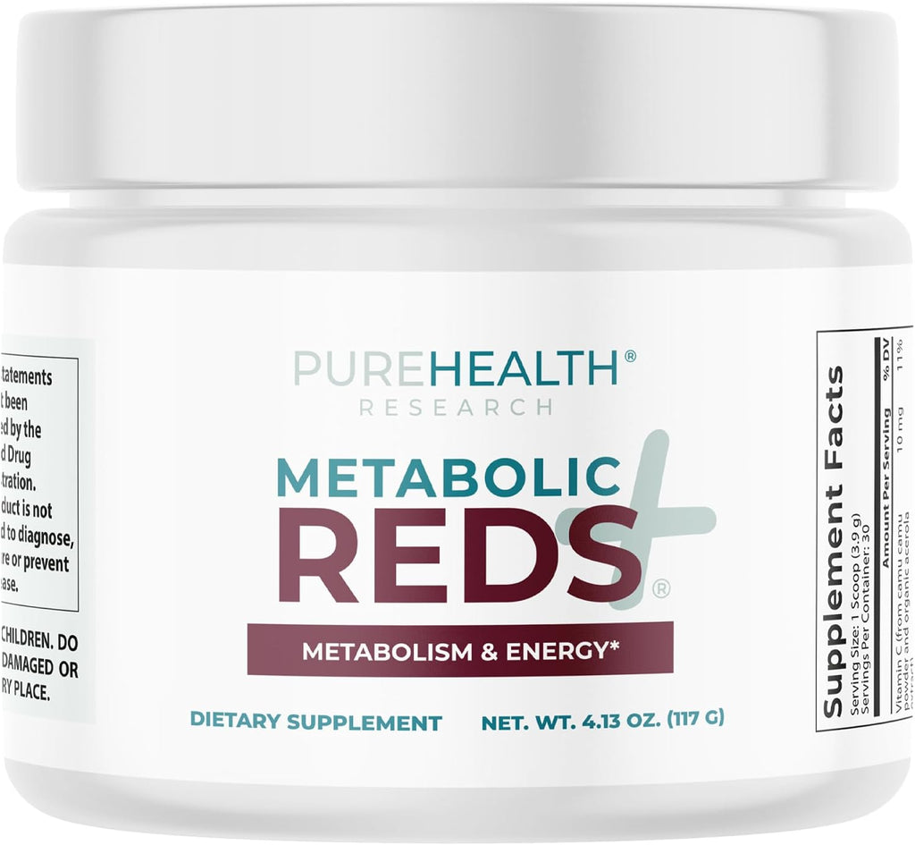 PUREHEALTH RESEARCH Metabolic Reds - Superfood Orgánico en Polvo con Frutas, Verduras, Adaptógenos y Probióticos - 117 g (30 porciones)