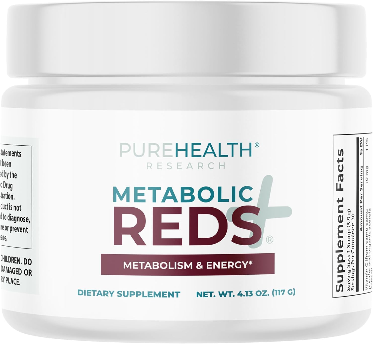 PUREHEALTH RESEARCH Metabolic Reds - Superfood Orgánico en Polvo con Frutas, Verduras, Adaptógenos y Probióticos - 117 g (30 porciones)