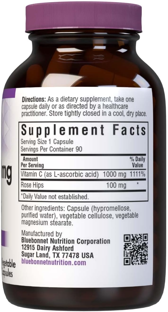 Bluebonnet Nutrition Vitamina C 1000 mg con Escaramujo – 90 Cápsulas Vegetales