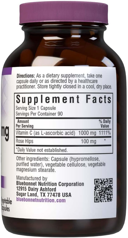 Bluebonnet Nutrition Vitamina C 1000 mg con Escaramujo – 90 Cápsulas Vegetales – Image 2