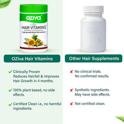 OZIVA Plant Based Hair Vitamins con Biotina, Omega-3 y Vitamina E, 60 Cápsulas – Image 4