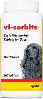 Vi-Sorbits Hierro y Vitaminas Suplemento Diario para Perros, Comprimidos Masticables Sabor a Carne, 200 Unidades