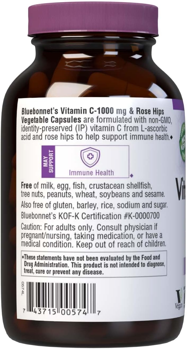 Bluebonnet Nutrition Vitamina C 1000 mg con Escaramujo – 90 Cápsulas Vegetales