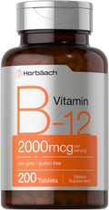Horbäach Vitamina B12 2000 mcg | 200 Comprimidos | Suplemento Vegetariano | Sin Gluten y Sin OMG