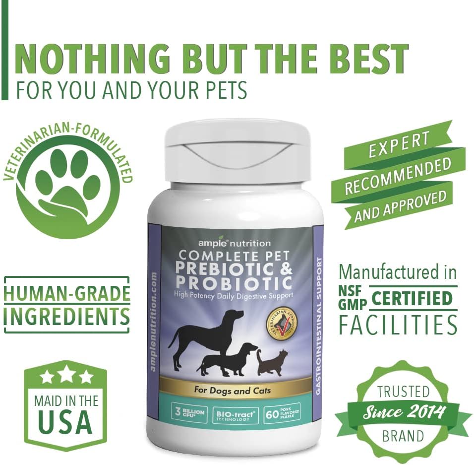 Nutrition Complete Probiótico + Prebiótico para Perros y Gatos, 60 Perlas Sabor Cerdo