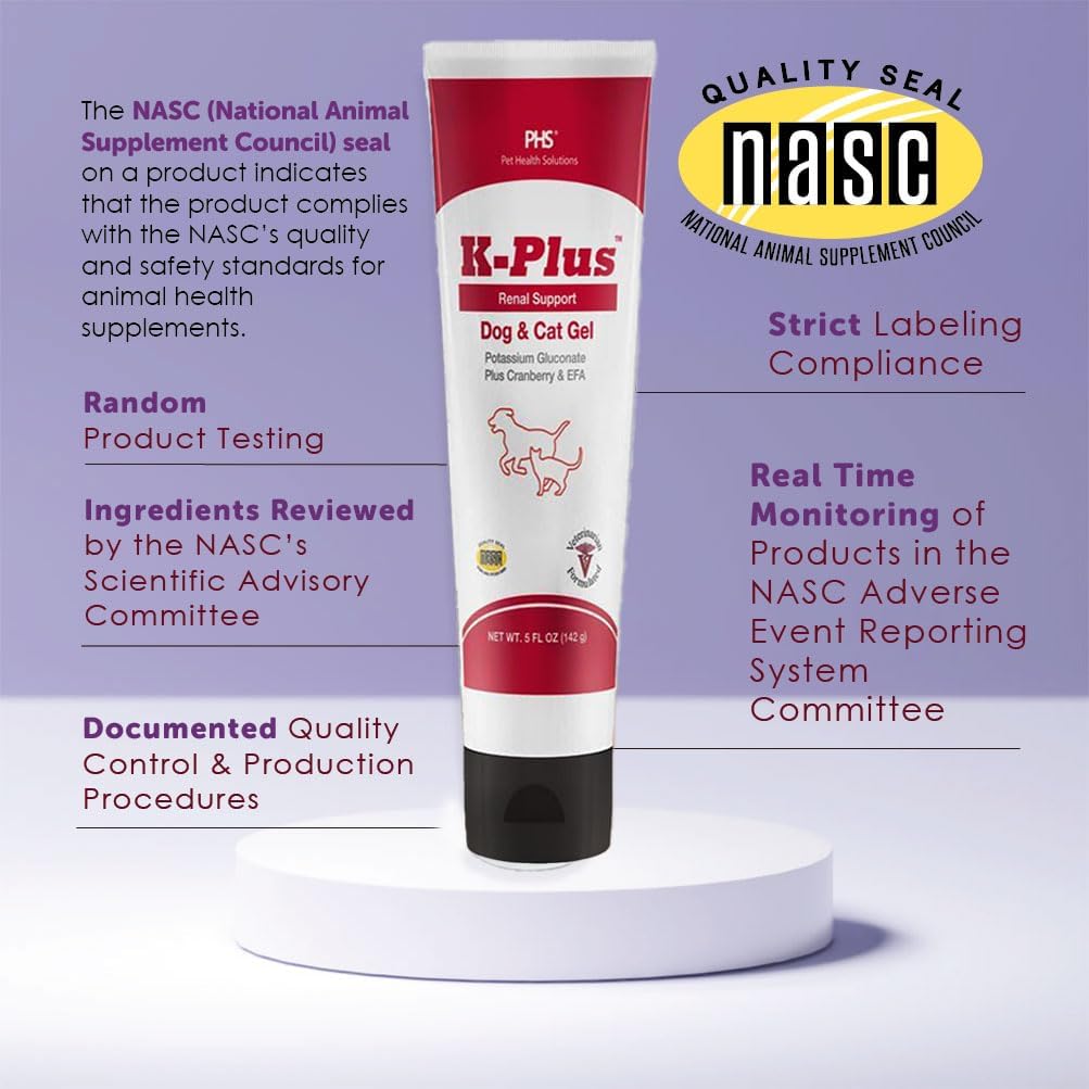 K-Plus Potasio Gluconato Renal Gel Plus Arándano y EPA para Perros y Gatos - 3 Pack