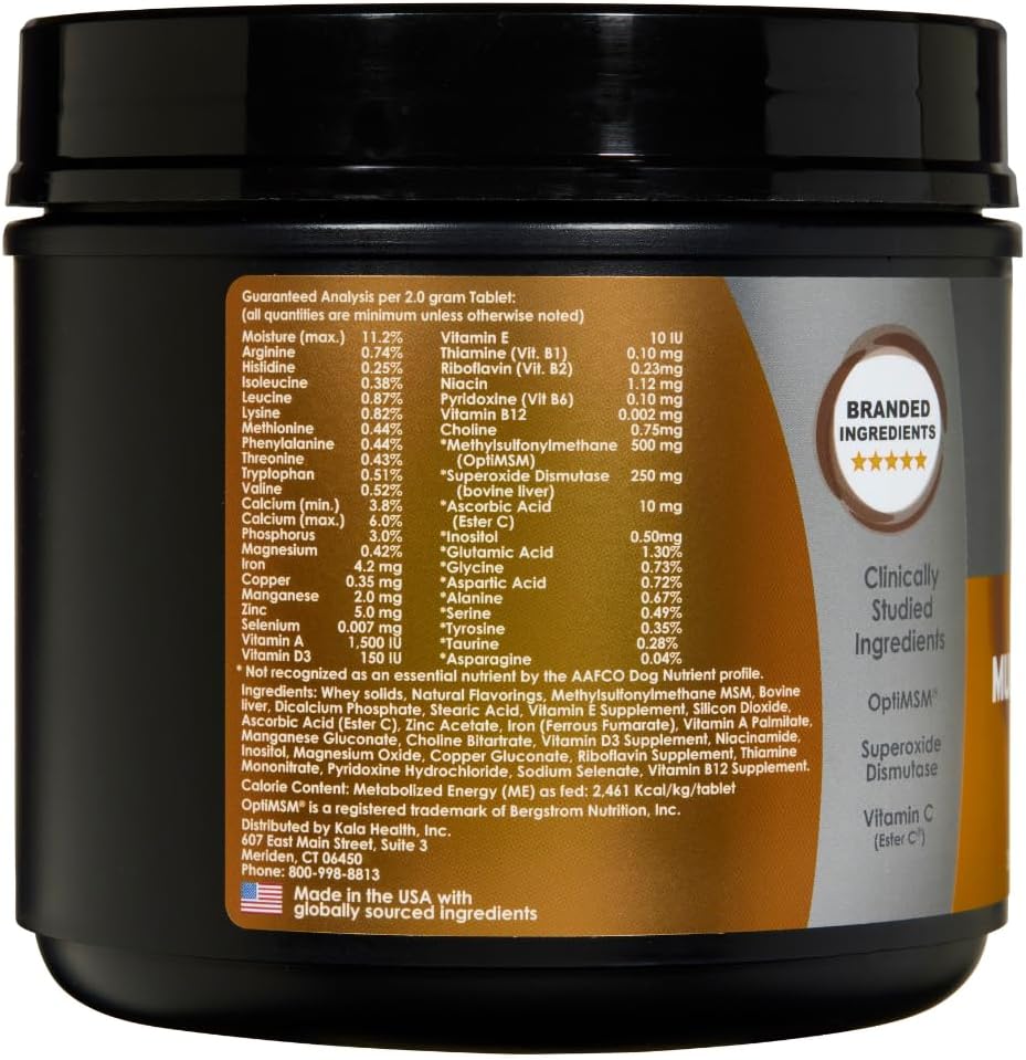 PeakTails Senior Multivitamin para Perros – 350 Comprimidos Masticables con MSM y Superóxido Dismutasa
