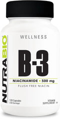 NutraBio Niacinamide 500 mg - 120 Vegetable Capsules - Flush Free