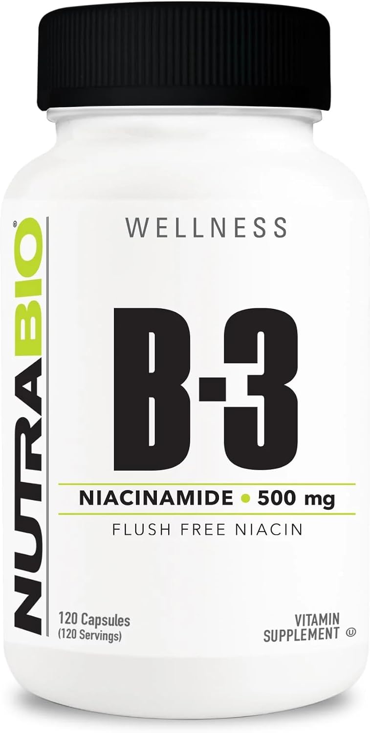NutraBio Niacinamide 500 mg - 120 Vegetable Capsules - Flush Free