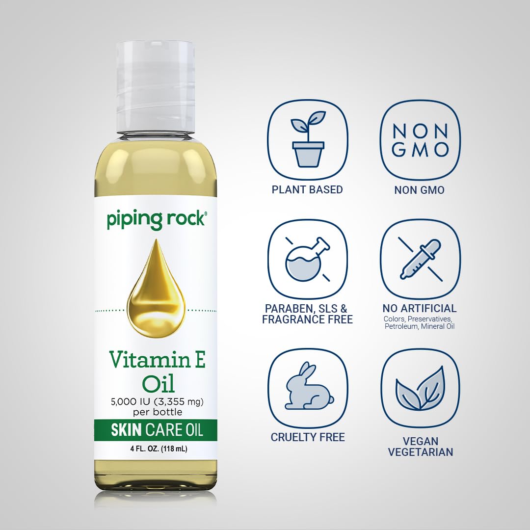 Aceite de Vitamina E 5000 UI - 118 ml - para Piel, Cabello y Uñas | Piping Rock