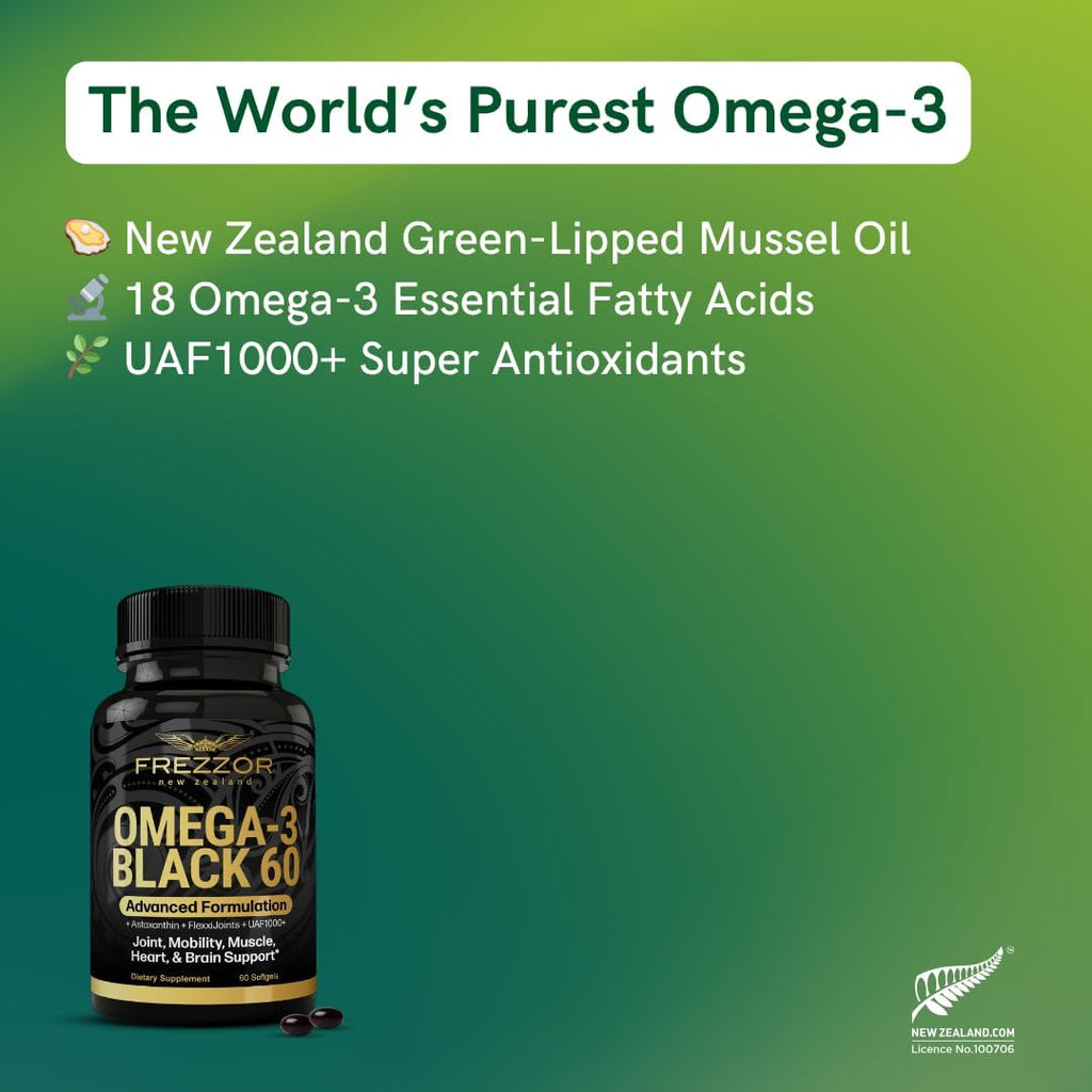 FREZZOR Omega 3 Black - New Zealand Green Lipped Mussel Oil, 60 Softgels