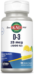 KAL Vitamina D3 1000 UI - 100 Comprimidos ActivMelt Sabor Limón Natural