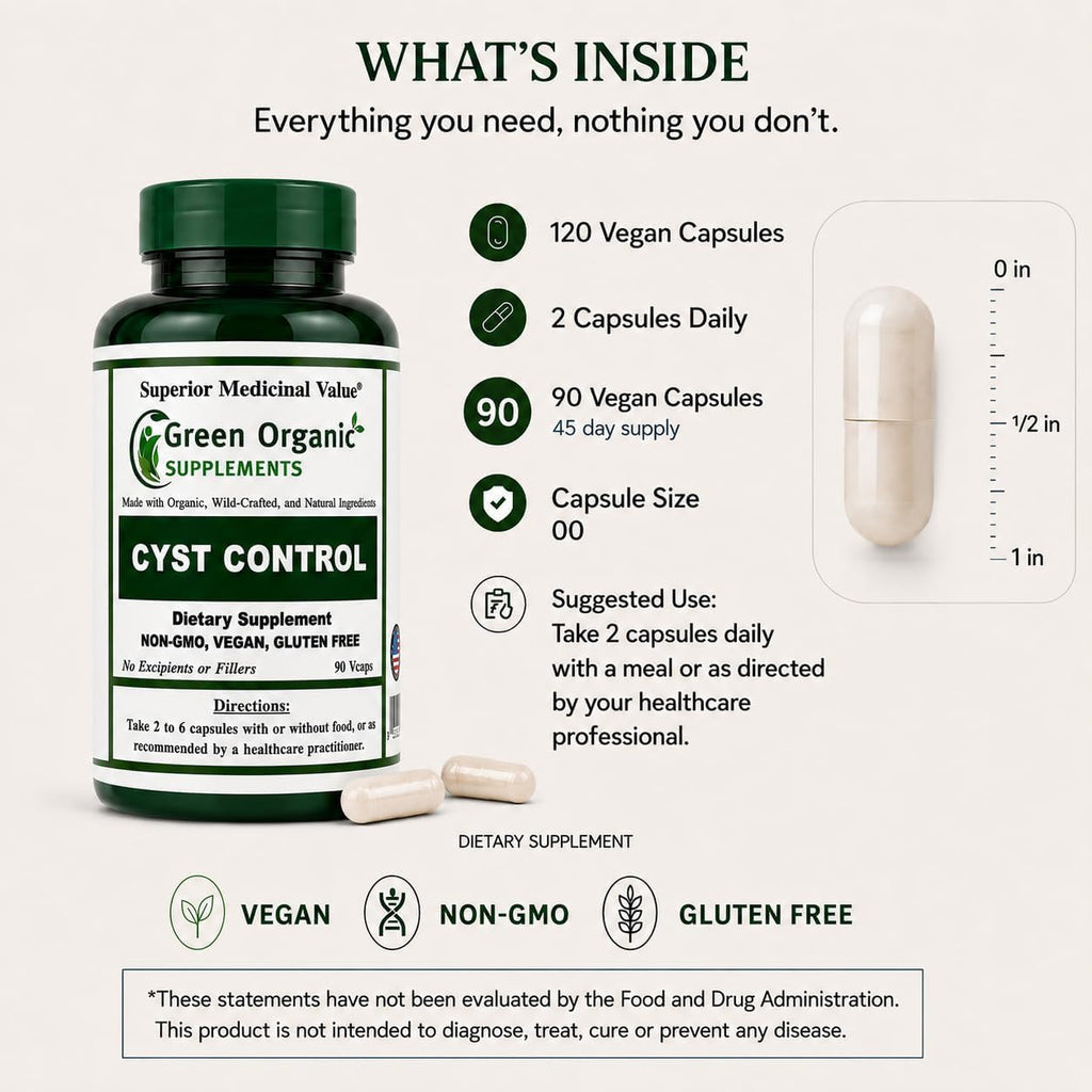 Green Organic Supplements Fórmula para Quiste Mamario, 90 Cápsulas Vegetales, Alta Absorción, No-GMO, Sin Gluten (Paquete de 3)