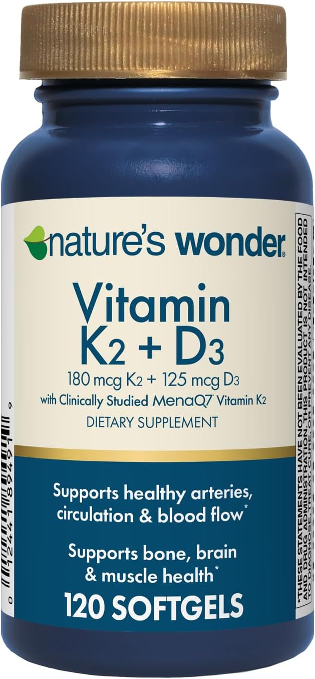 Nature's Wonder Vitamina K2 + D3 con MenaQ7, 120 cápsulas