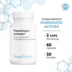 Supersmart Activador del Plasminógeno (Fórmula Avanzada) - con Pterostilbeno, Nattokinasa, Serrapeptasa, OPC - Suplemento Antioxidante de Alta Potencia | No-GMO y Sin Gluten - 60 Cápsulas de Liberación Retardada