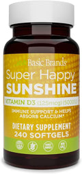 Basic Brands Super Happy Sunshine Vitamina D3 5000 IU | 240 Cápsulas Blandas