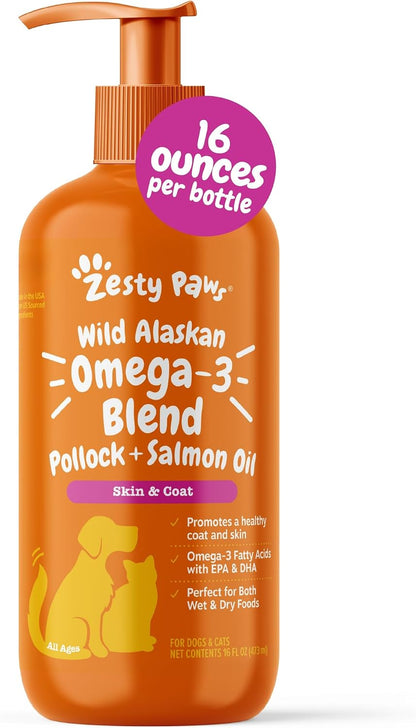Zesty Paws Wild Alaskan Omega-3 Blend Aceite – Piel y pelaje: Ayudan a mantener la hidratación de la piel y – Image 1