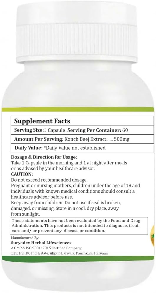 Kaunch Beej 500mg | 60 Cápsulas Veganas | Extracto Puro de Mucuna Pruriens | Suplemento Ayurvédico Tradicional para Vitalidad y Energía | Sin OGM y Sin Gluten