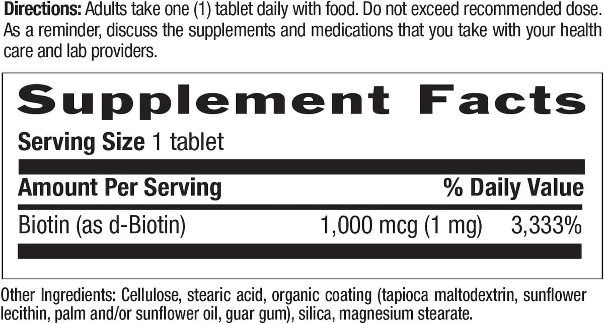 Biotina 1mg – 100 Comprimidos – Country Life – El mantenimiento del cabello en condiciones normales. – Image 3
