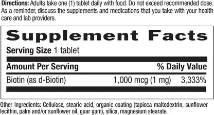 Biotina 1mg – 100 Comprimidos – Country Life – El mantenimiento del cabello en condiciones normales. – Image 3