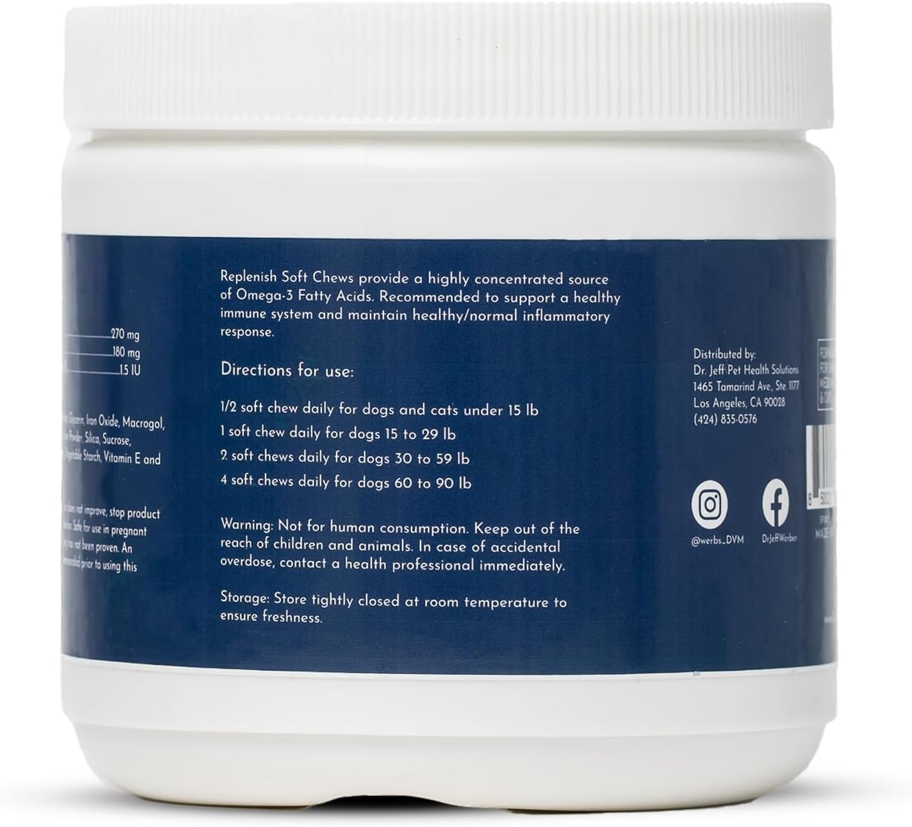 Dr. Jeff Werber Replenish Omega 3 Masticables para Perros - 60 unidades (Pequeño/Mediano)
