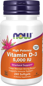 NOW Foods Vitamina D-3 5000 IU, 240 Cápsulas Blandas (Pack de 3)