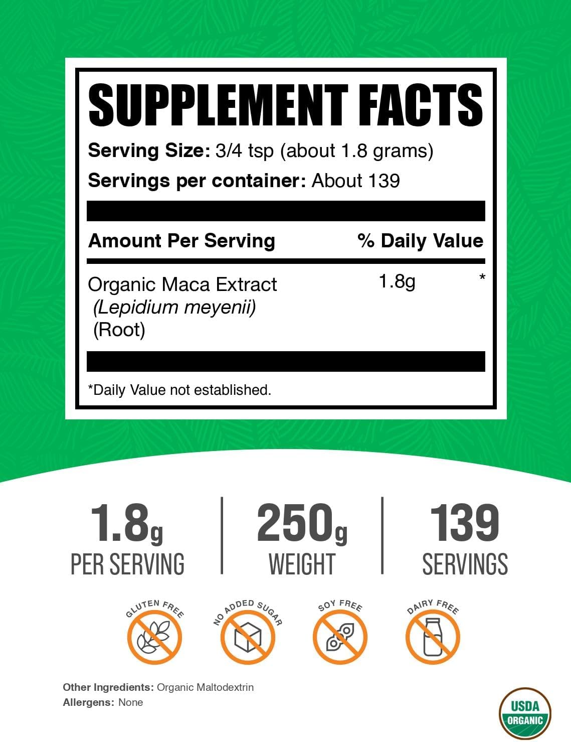 BulkSupplements Organic Maca Root Powder Extract - 250g