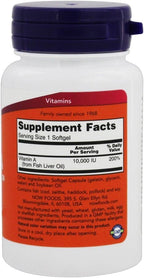 Vitamina A 10.000 UI, 100 Cápsulas Blandas - NOW Foods