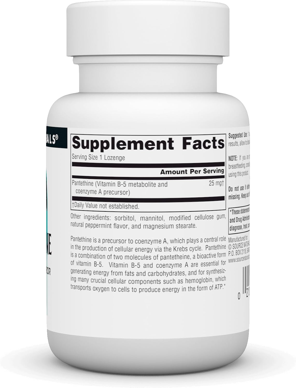 Source Naturals Pantetina B-5, 25 mg – 60 Pastillas Masticables