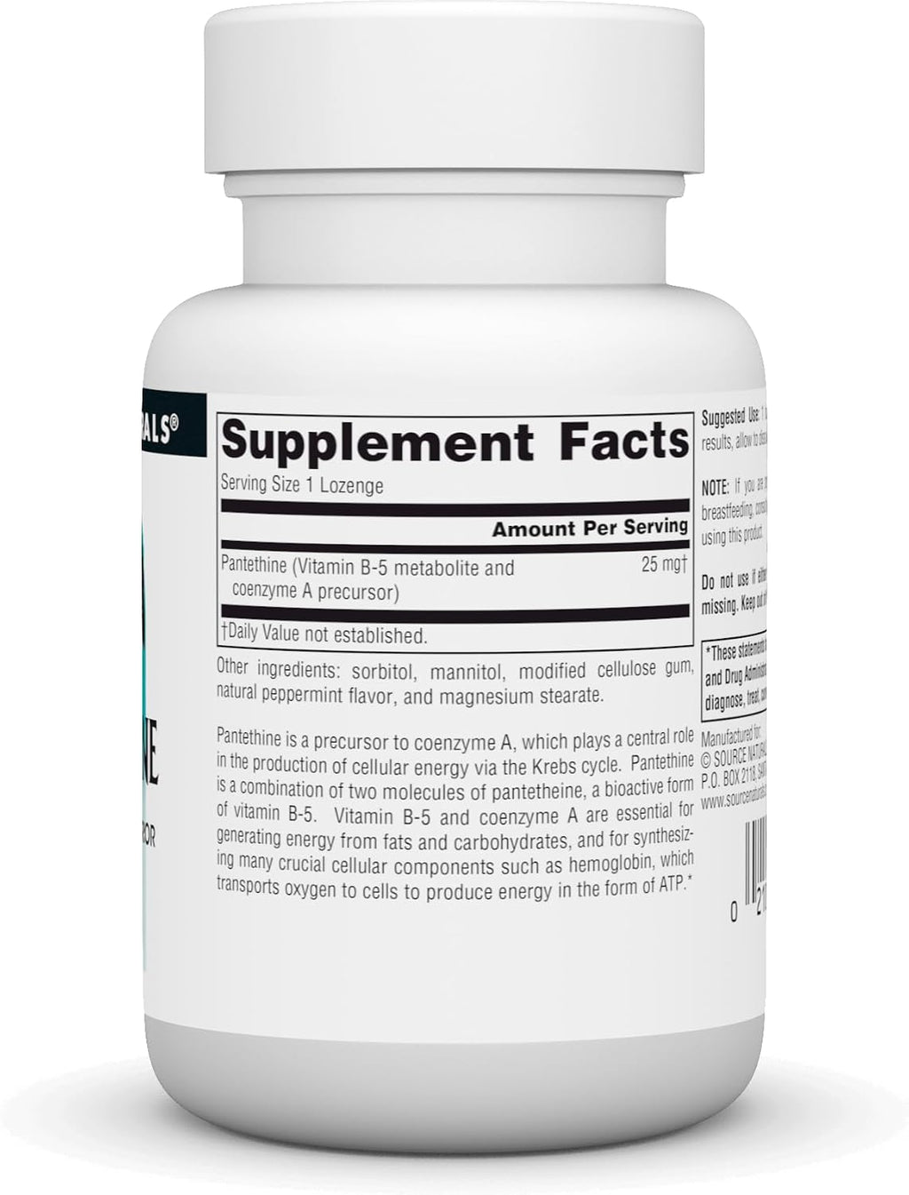 Source Naturals PANTETINA Precursor de Coenzima B-5, 25 mg - 60 Comprimidos