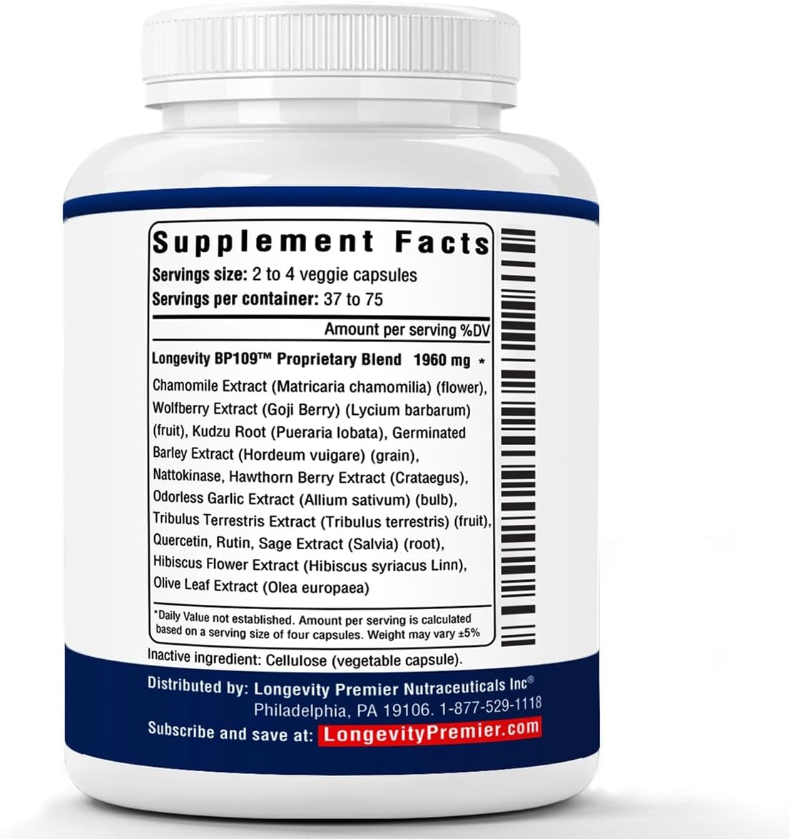Longevity Blood Pressure Formula [150 Cápsulas] - con más de 12 Hierbas Naturales. Suplemento de Apoyo Dietético