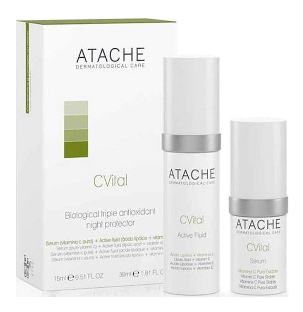 C Vital Protector Noche Triple Antioxidante Biológico: Sérum (Vitamina C Pura) + Fluido Activo (Ácido Lipoico + Vitamina E) de atache