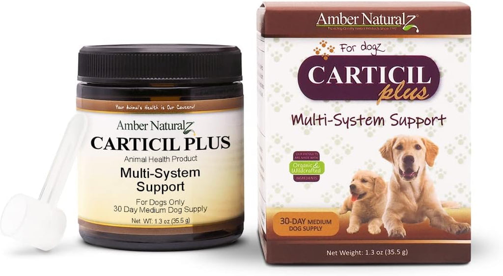 Amber NaturalZ Carticil Plus Suplemento Herbal para Perros - Soporte Multi-Sistema para Articulaciones, Digestión e Inmunidad - Ayuda Natural para el Bienestar y Vitalidad - 30 días para Perros Medianos