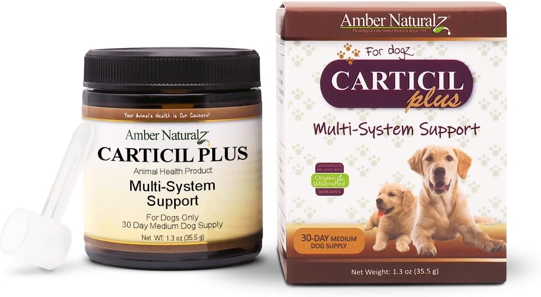 Amber NaturalZ Carticil Plus Suplemento Herbal para Perros - Soporte Multi-Sistema para Articulaciones, Digestión e Inmunidad - Ayuda Natural para el Bienestar y Vitalidad - 30 días para Perros Medianos
