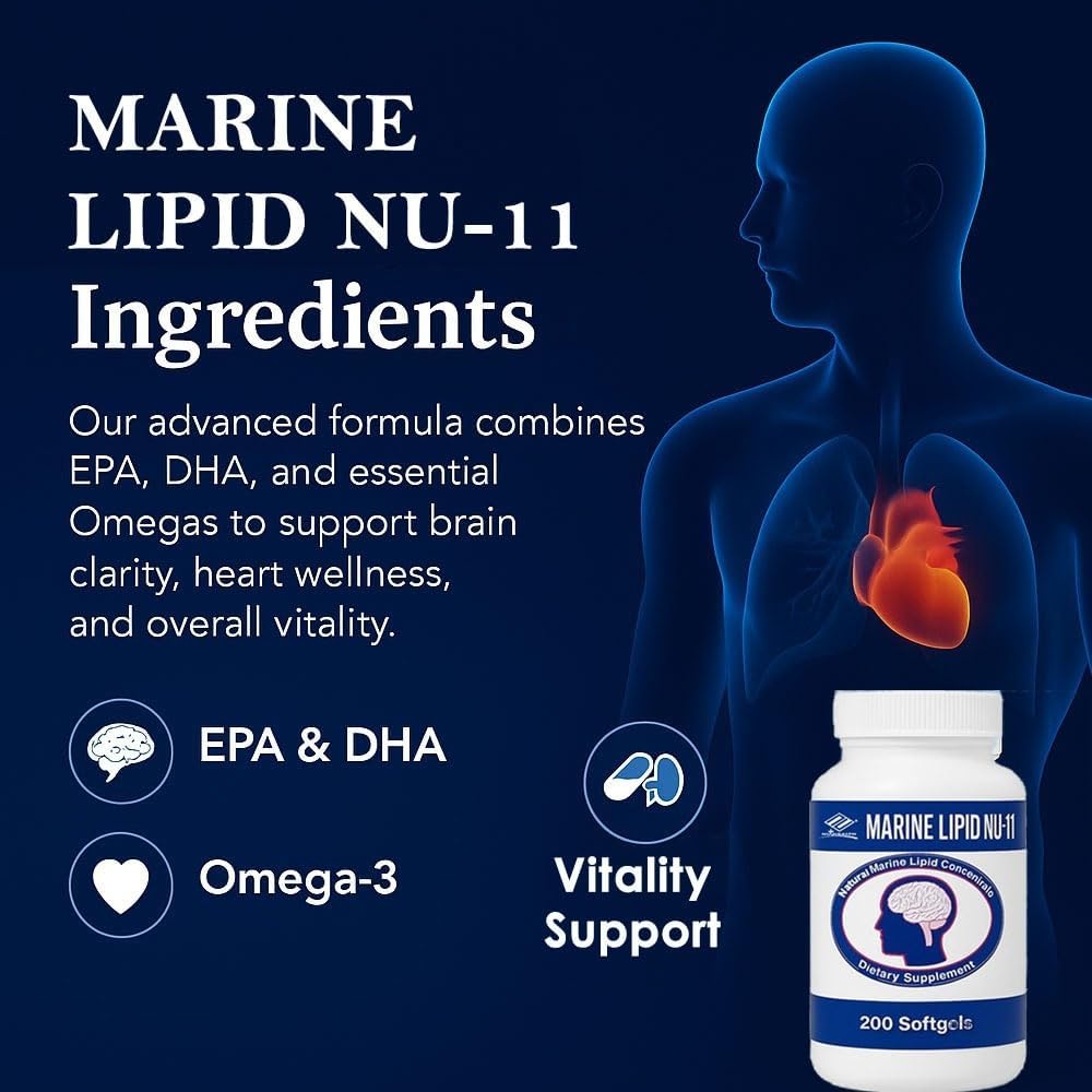 Nu Health Marine Lipid NU-11 Omega 3 Fish Oil, Ginkgo Biloba, 200 Softgels