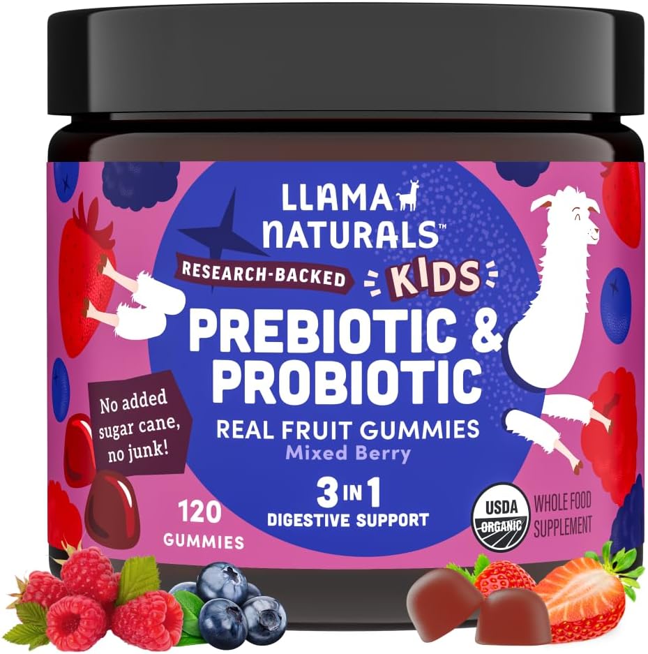 Llama Naturals Probiótico con Prebiótico para Niños - Gomitas Sabor Melocotón Mango, 120 uds