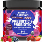 Llama Naturals Probiótico Infantil con Prebiótico, Gominolas Veganas de Fruta Real, Sin Azúcar Añadido, Mixed Berry, 60 Ct