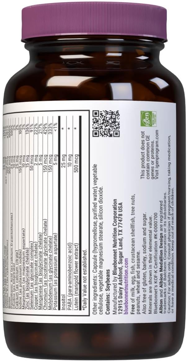 Bluebonnet Nutrition Multi One (Iron-Free) Vegetable Capsules - Whole Food-Based Multivitamin Complex with Chelated Minerals, 90 Capsules