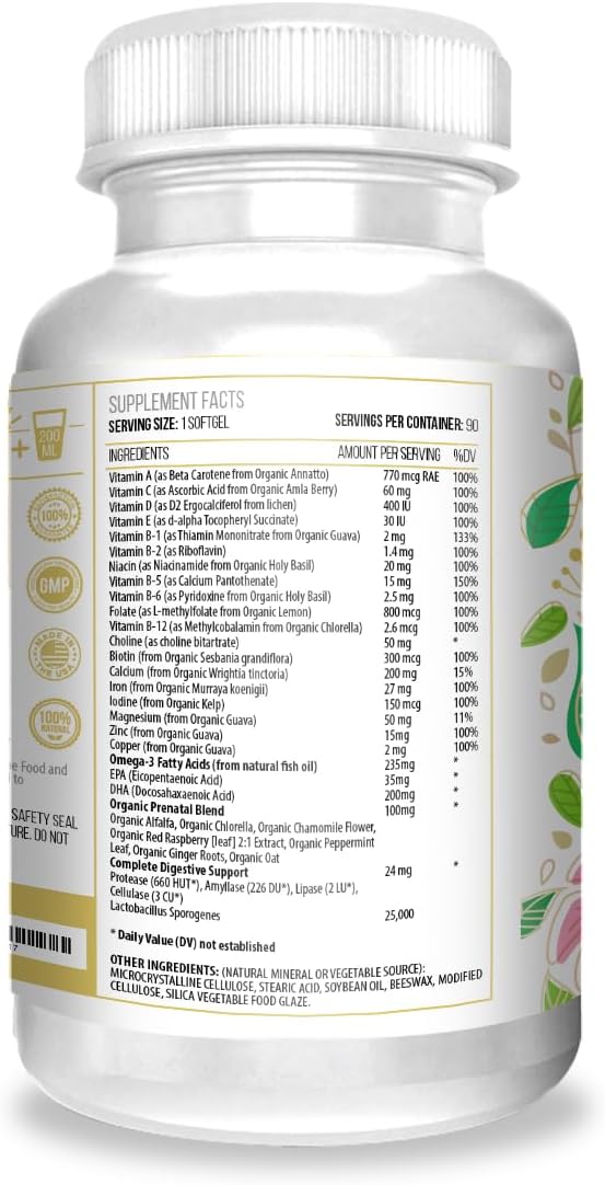 ACTIF Vitaminas Prenatales Orgánicas - 90 Cápsulas