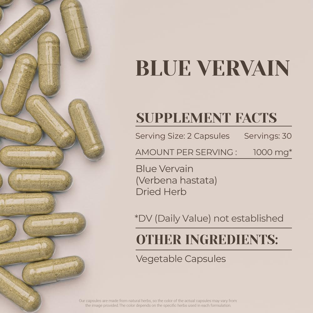 Blue Vervain 60 Cápsulas | Suplemento Herbal de Alta Potencia con Verbena Hastata | Cápsulas Vegetarianas