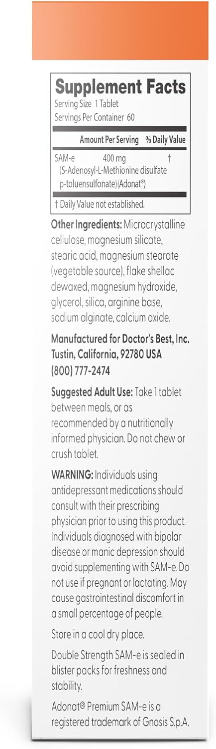 Doctor's Best SAM-e 400 mg, 60 Comprimidos Entéricos Veganos