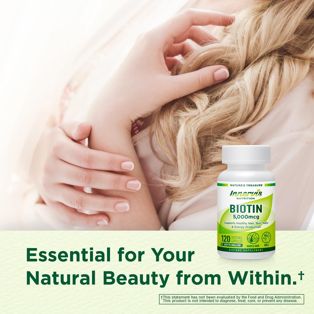 INNERVISNUTRITION High Potency Biotin 5000mcg – 120 Cápsulas Veganas