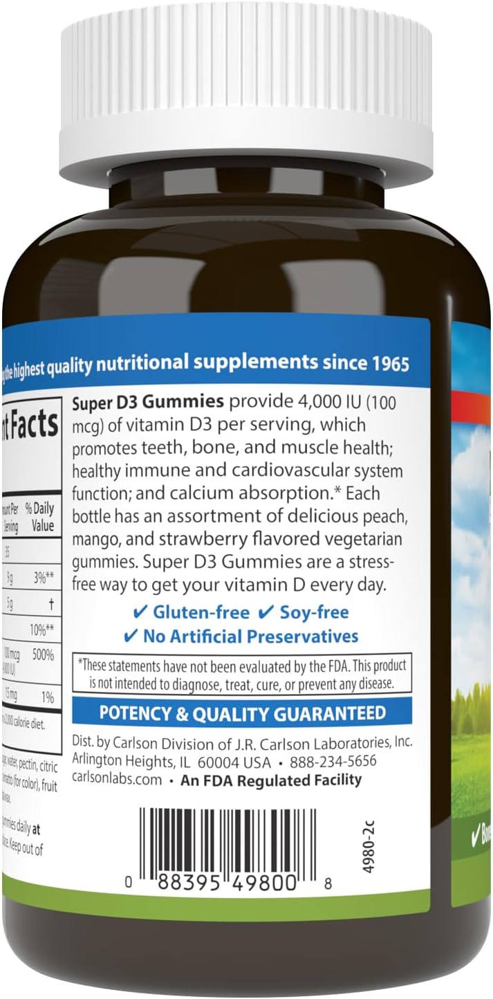 Carlson Super D3 Gummies 4000 IU (100 mcg) - 120 Gominolas Vegetarianas