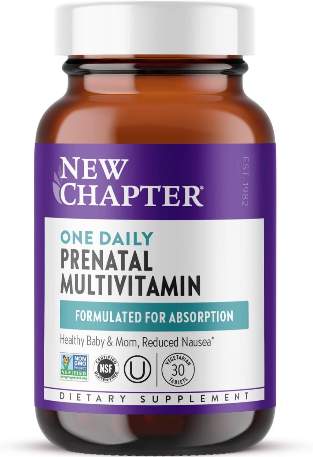 New Chapter Vitaminas Prenatales, Multivitamínico Diario con Metilfolato y Colina, 30 Comprimidos