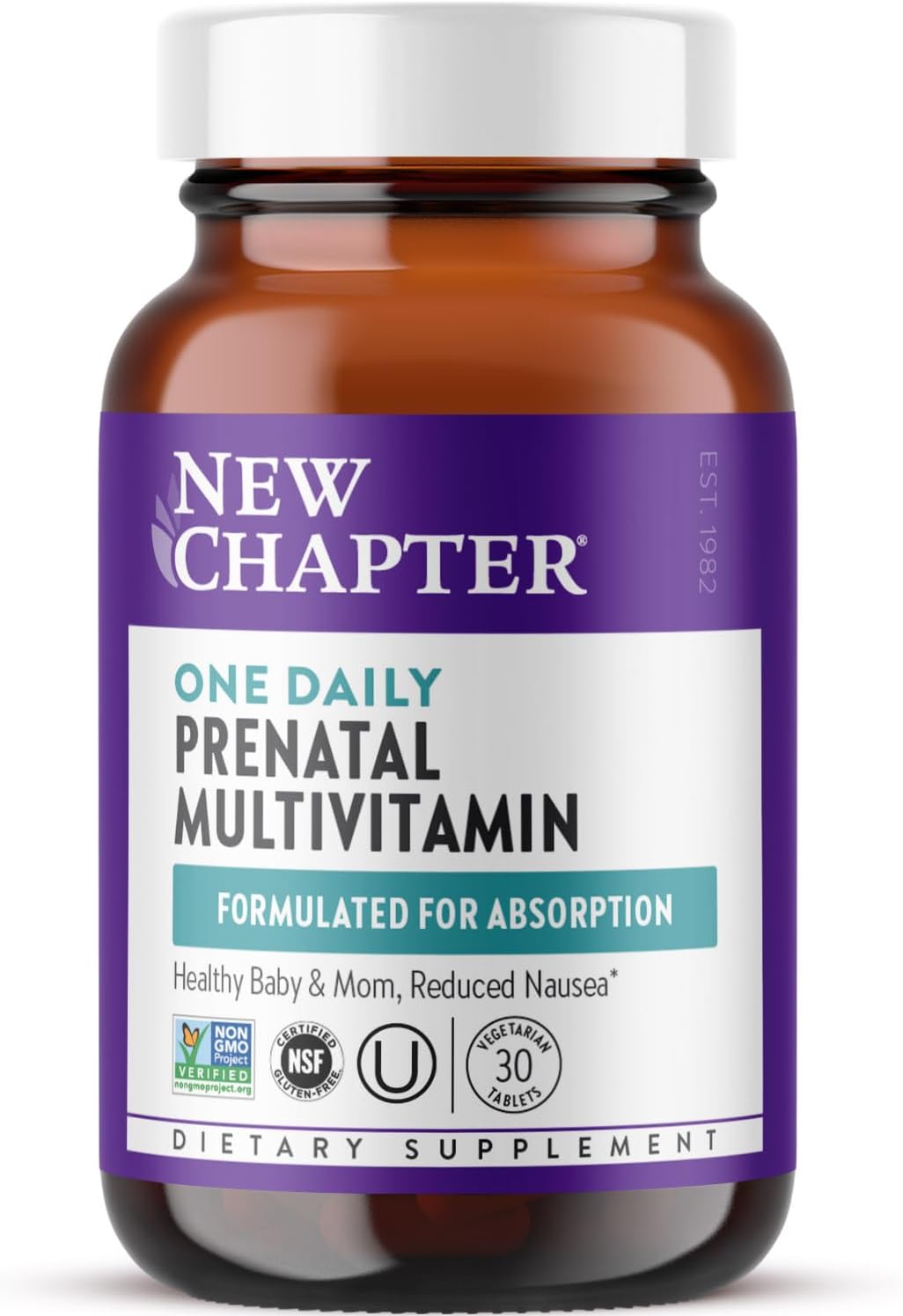 New Chapter Vitaminas Prenatales, Multivitamínico Diario con Metilfolato y Colina, 30 Comprimidos