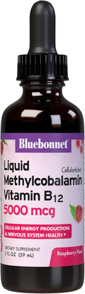 Bluebonnet Methylcobalamin Vitamin B12 5000 mcg Liquid Drops - Raspberry Flavor - 2 fl oz (59 ml)