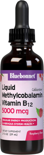 Bluebonnet Methylcobalamin Vitamin B12 5000 mcg Liquid Drops - Raspberry Flavor - 2 fl oz (59 ml)